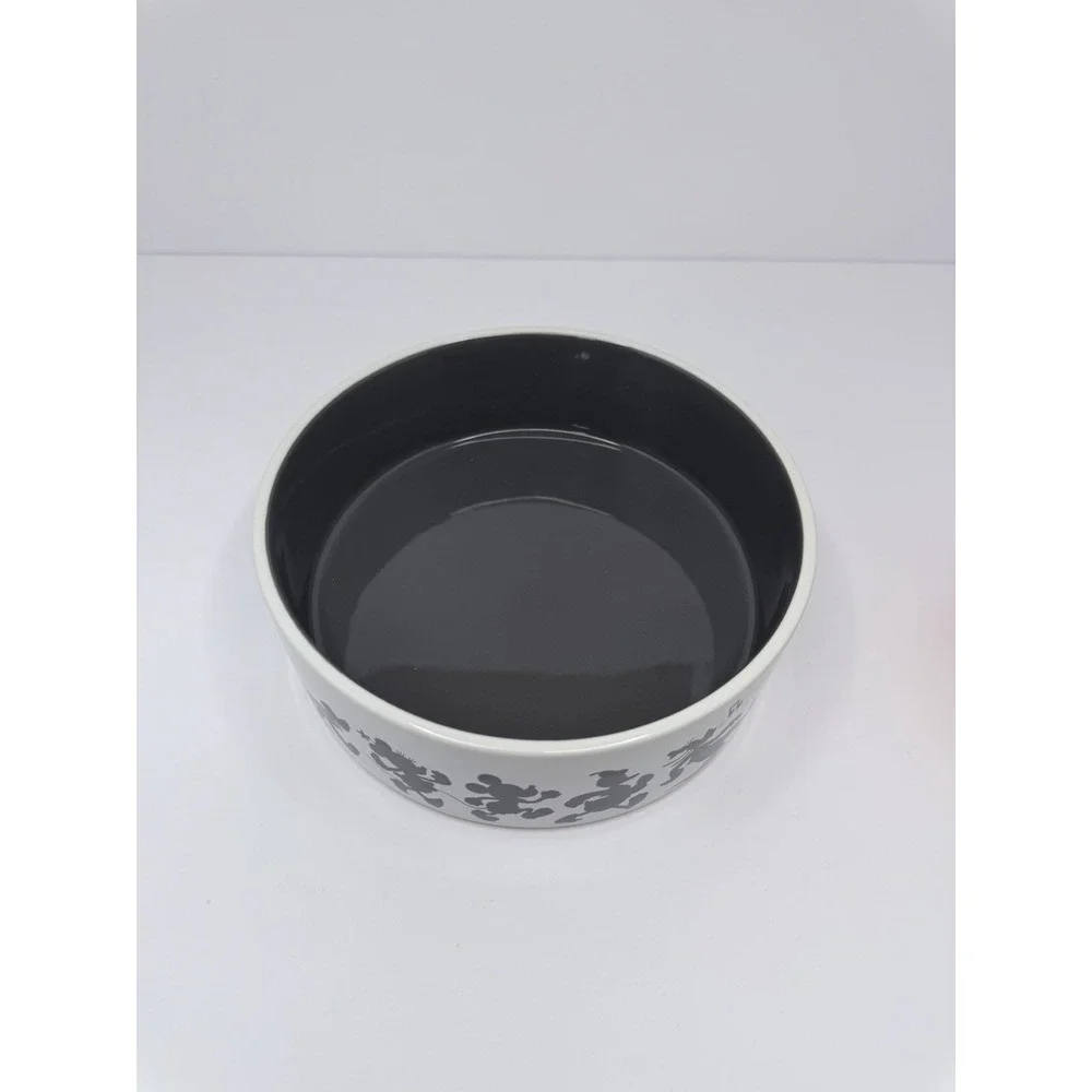 Disney Chewy Mickey Mouse Lines White Black Pet Dog Cat Food Water‎ Bowl